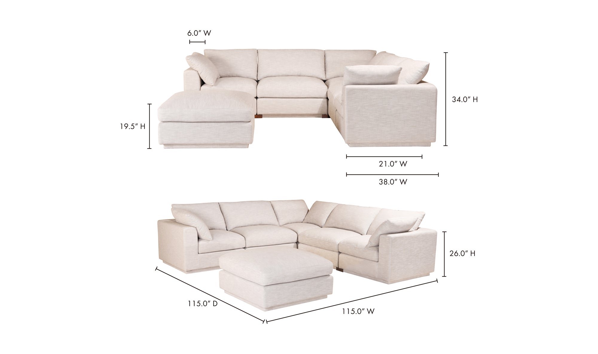 Justin Modular 6 pieces Sectional with Ottoman